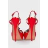 Red leather sandals with rhinestones