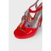 Red leather sandals with rhinestones