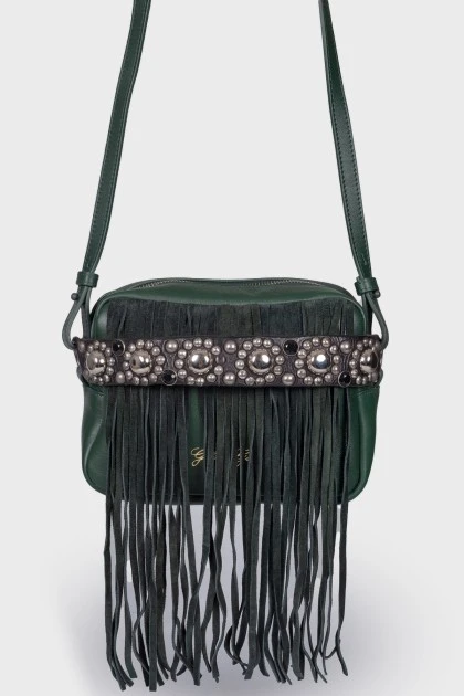 Fringed leather bag with tag