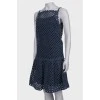 Denim openwork dress with a tag