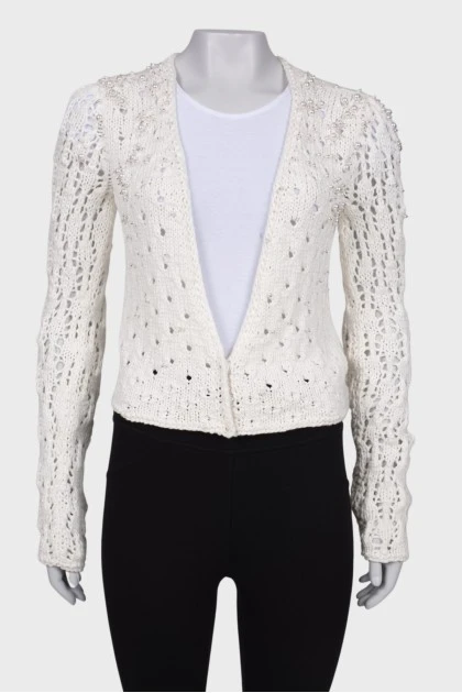 Openwork cardigan with pearls