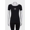 Black T-shirt with rhinestone embroidery
