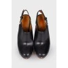 Black leather peep toecap sandals