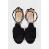 Black suede sandals with rhinestones