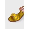 Pink and yellow rhinestone sandals with tag