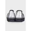 Silver leather espadrilles with tag