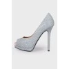 Grey-pink heeled shoes with tag