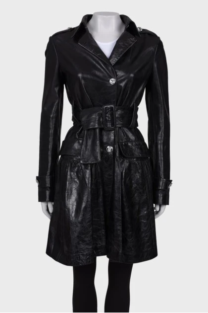 Leather coat with embellished back