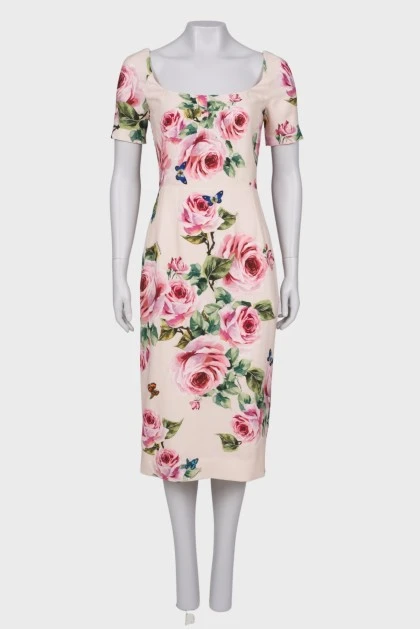 Beige floral print dress with tag