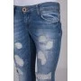 Ripped effect jeans with logo rhinestones