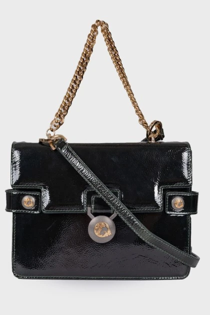 Lacquered bag with chain handle