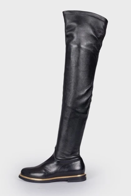 Flat leather over the knee boots