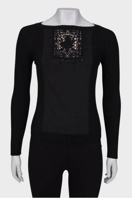 Sweater with rhinestone embroidery