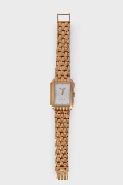 Vintage White 18K Yellow Gold Diamond Gondolo Women's Wristwatch