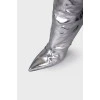 Silver leather over the knee boots