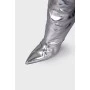 Silver leather over the knee boots