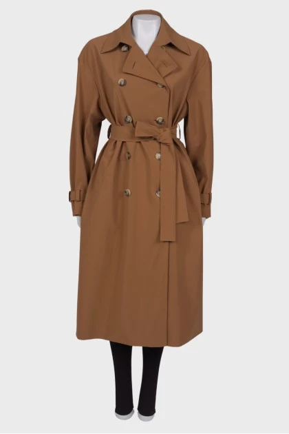 Double-breasted trench coat ocher