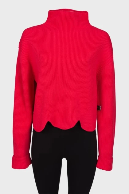 Red sweater with dropped sleeves