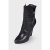 Black leather wedge boots