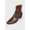 Embossed brown leather ankle boots