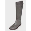 Grey leather boots with zipper 