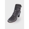 Suede Gray Heeled Ankle Boots