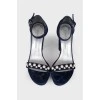 Textile blue sandals with pearls