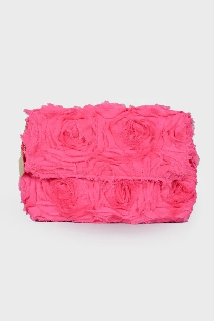 Textile clutch bag in the shape of roses