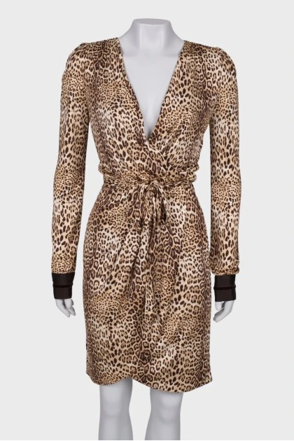 Silk leopard wrap dress