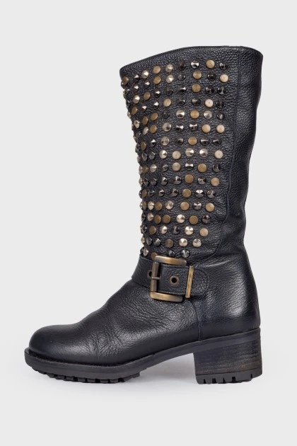 Boots with metallic rhinestones