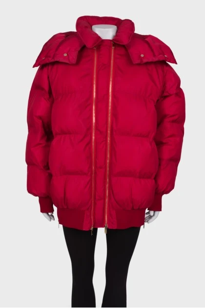 Red down jacket with double zipper 