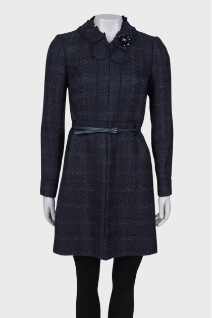 Tweed coat with embellished collar