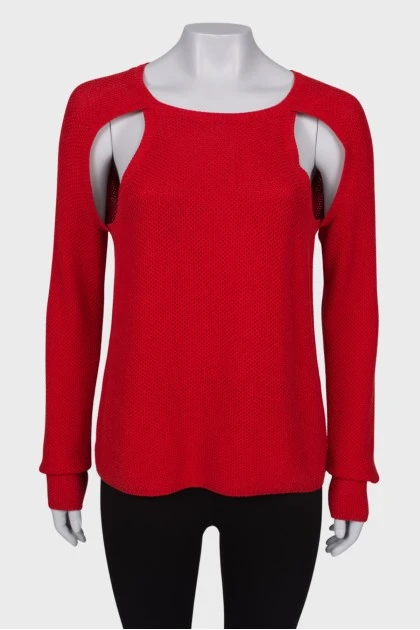 Red sweater with slits