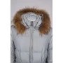 Gray quilted down jacket with belt