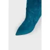Turquoise Suede Over The Knee Boots