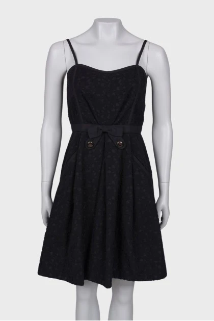 Lace black dress with a bow