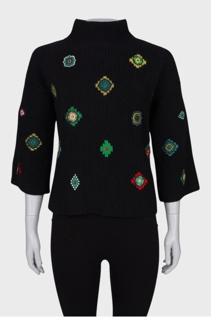 Wool sweater with patches multicolor