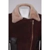 Shortened burgundy sheepskin coat