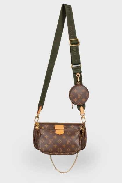 Louis Vuitton Multi Pochette Accessoires Shoulder Bag Brown Canvas (Green  Strap)