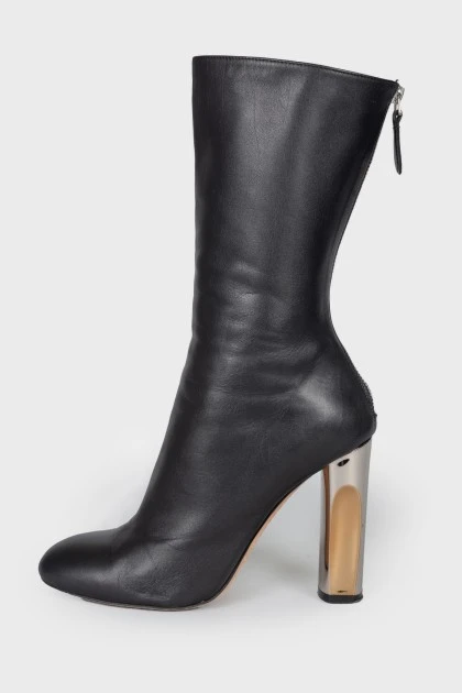 Silver heeled leather boots