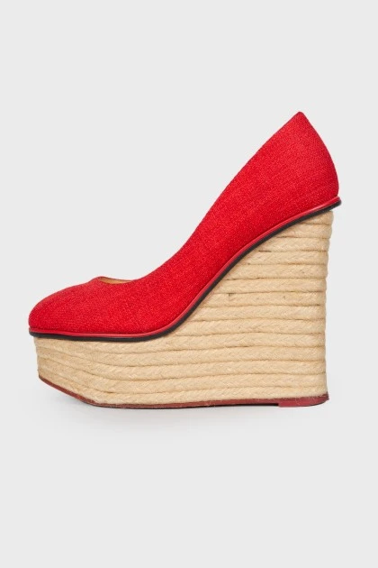 Textile high wedge shoes