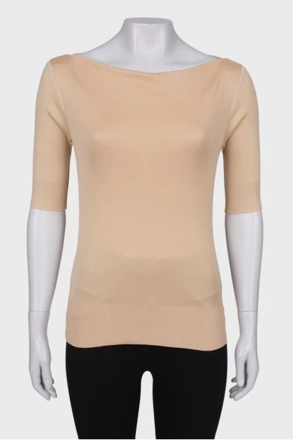 Beige knitted boat-neck blouse