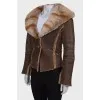 Brown sheepskin coat with a fur collar