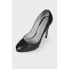 Black leather embossed heels 