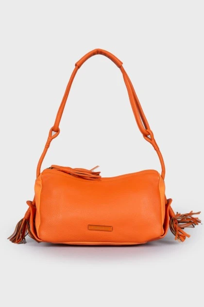 Orange leather tassel bag