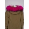 Green parka with pink fur with tag