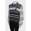 Coarse-knit combo sweater with tag