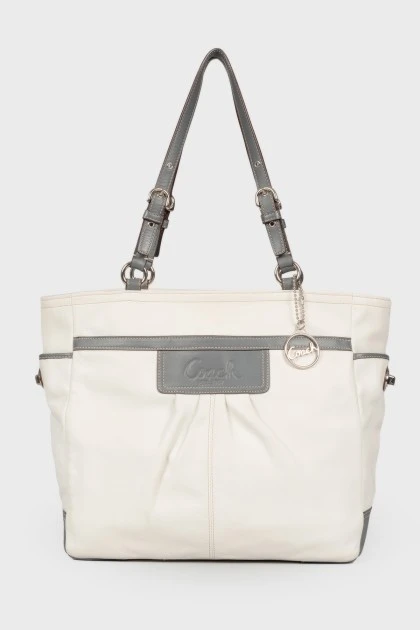White leather bag with gray inserts