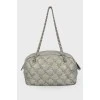 Tweed On Stitch Zip Quilted Nylon Small Bag