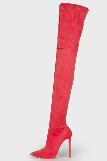 Front zipper suede over the knee boots